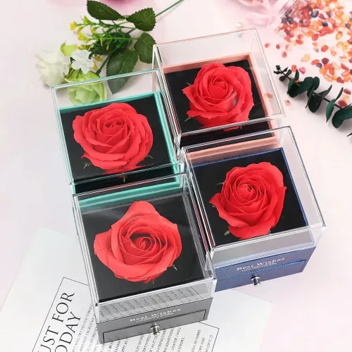 Red Rose Flower Drawer Jewelry Gift Box with Necklace